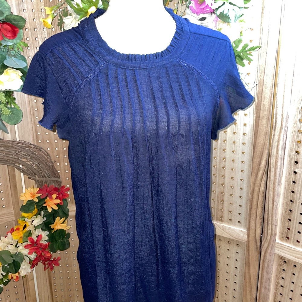 Nanette Lepore Blue Ribbed Polo Blouse